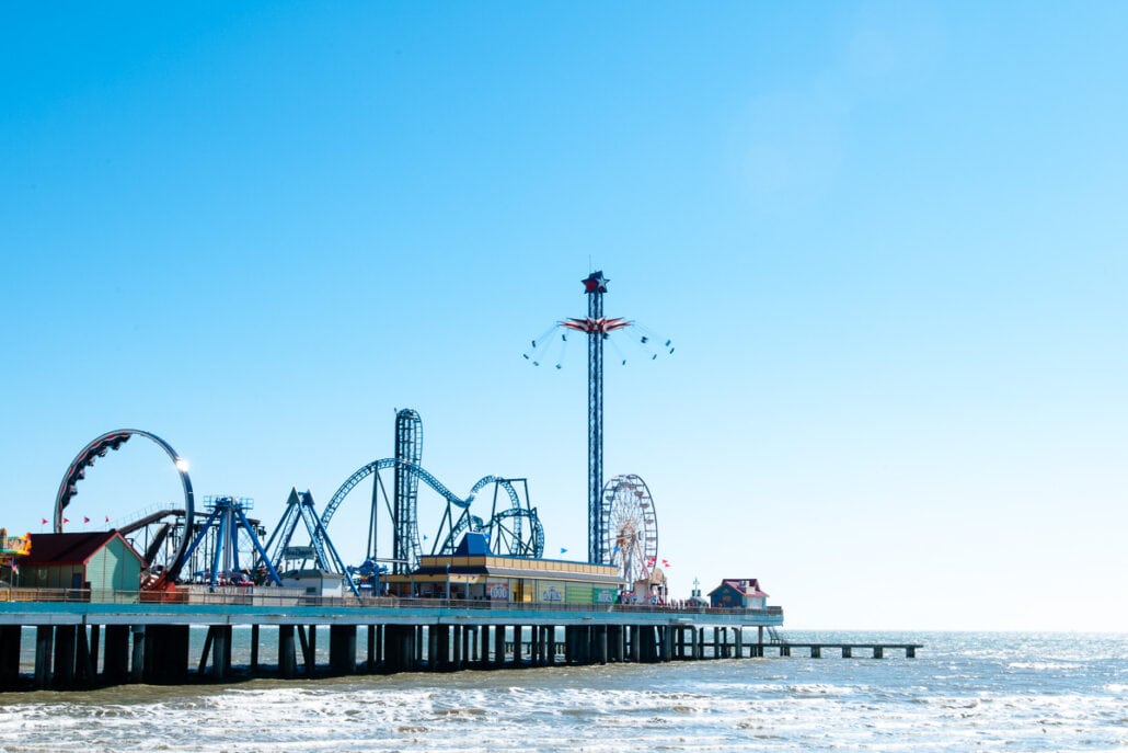 Galveston Pleasure Pier in color on a cold winter day #0312. Photograph by Jeff Kauffman