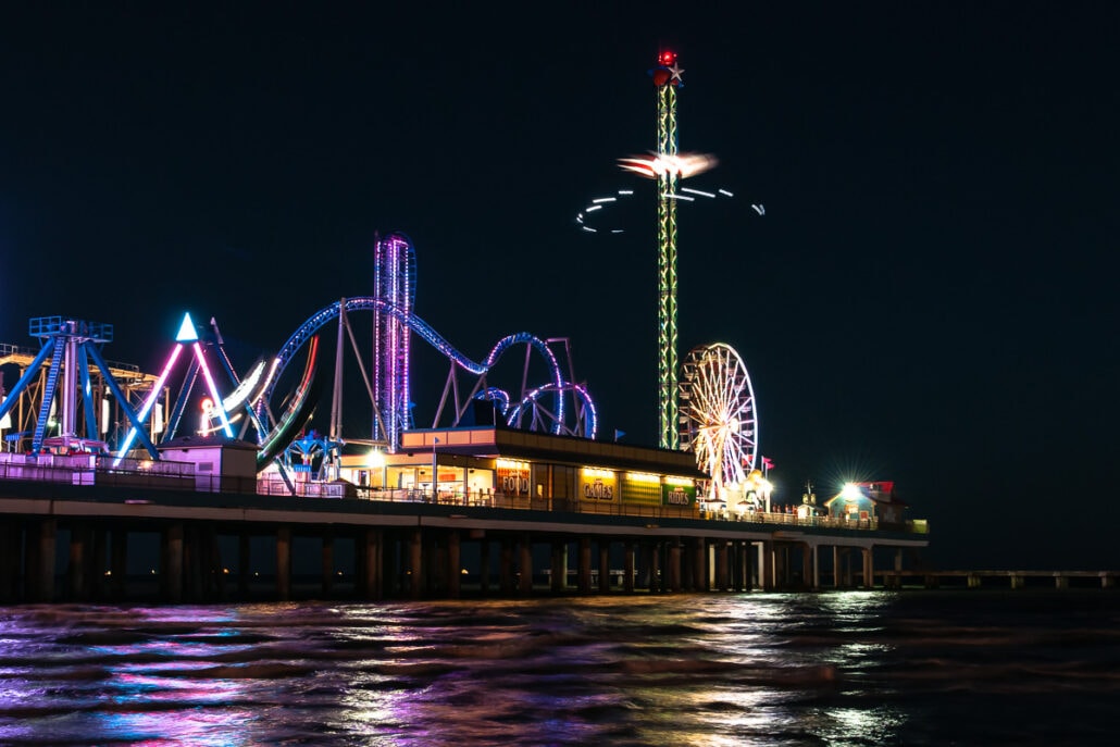Galveston Pleasure Pier at night #0562. Photograph by Jeff Kauffman.