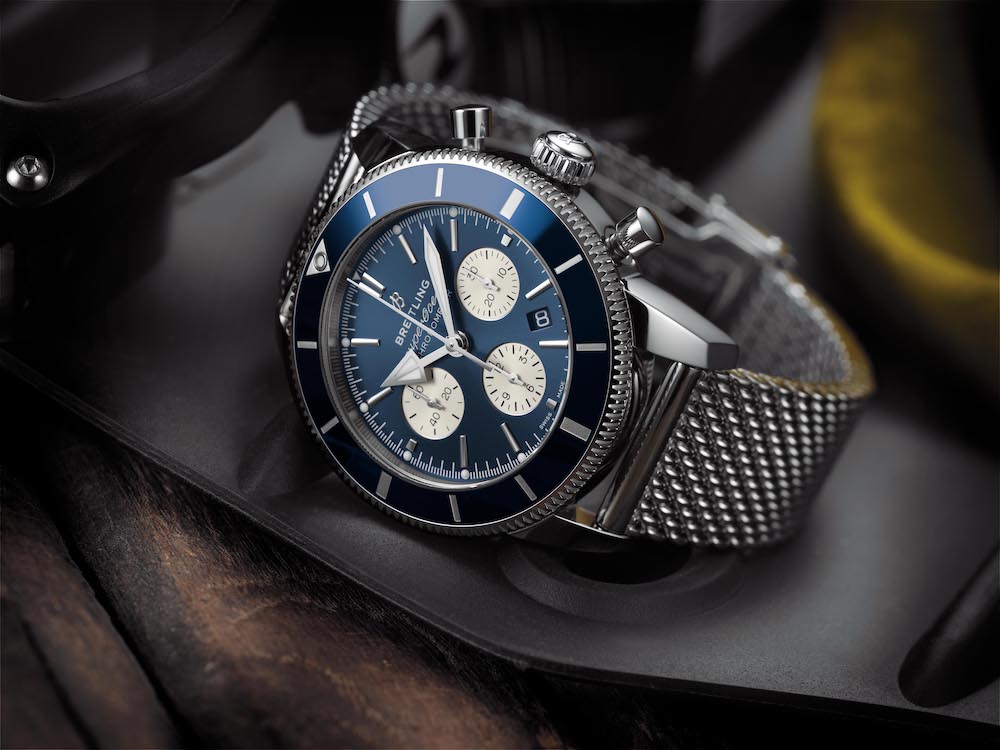 Breitling Superocean Heritage II B01 Chronograph 44 with blue dial and Ocean Classic steel bracelet