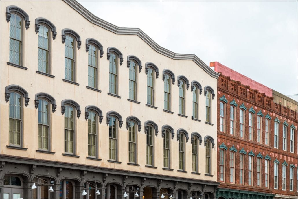 The T J League and J F Magale Buildings, located at 2301-2317 Strand in Galveston, Texas USA. Photo ©Jeff Kauffman, All Rights Reserved