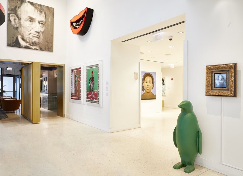 Photo of various artworks in the lobby of the 21c Museum Hotel in Chicago. Photo courtesy of Expedia.com