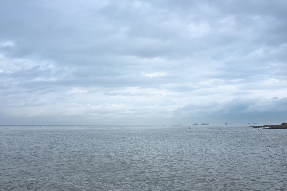Ships waiting in the Gulf of Mexico to enter Galveston Bay and the Houston Ship Channel. Photo ©Jeff Kauffman